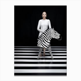 Zebra Standing At The Center Of An Optical Illusion Stripes Morphing And Intertwining In A Mesmeriz Canvas Print