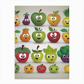Cartoon Fruits And Vegetables Canvas Print
