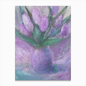 Purple Tulips - floral flower vertical hand painted bedroom impressionism Canvas Print