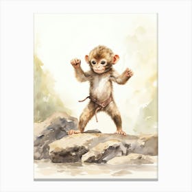 Monkey Painting Practicing Tai Chi Watercolour 2 Canvas Print