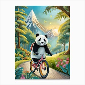 Panda Bear Riding A Bicycle 1 Canvas Print