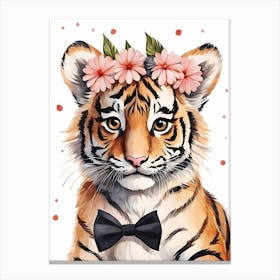 Baby Tiger Flower Crown Bowties Woodland Animal Nursery Decor (37) Canvas Print