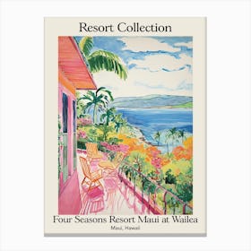 Poster Of Four Seasons Resort Collection Maui At Wailea   Maui, Hawaii   Resort Collection Storybook Illustration 1 Canvas Print