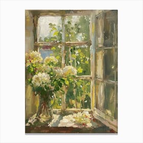 Hydrangea Flowers On A Cottage Window 4 Canvas Print