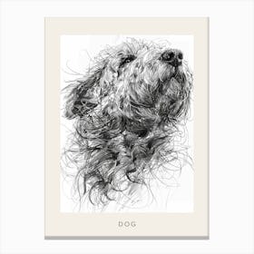 Long Hair Furry Dog Line Sketch 3 Poster Canvas Print