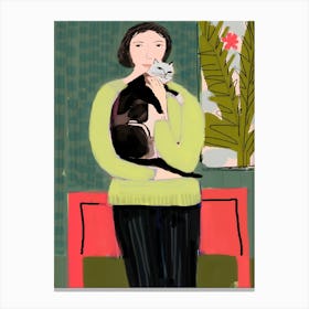 Woman Holding A Cat Canvas Print