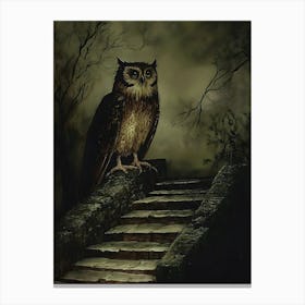 Owl On The Stairs Canvas Print