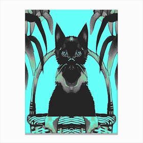 Black Kitty Cat Meow Blue 2 Canvas Print
