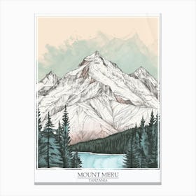 Mount Meru Tanzania Color Line Drawing 5 Poster Canvas Print