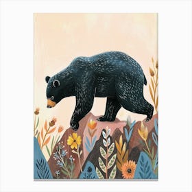 American Black Bear Walking On A Mountrain Storybook Illustration 1 Canvas Print