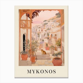 Mykonos Greece 4 Vintage Pink Travel Illustration Poster Canvas Print