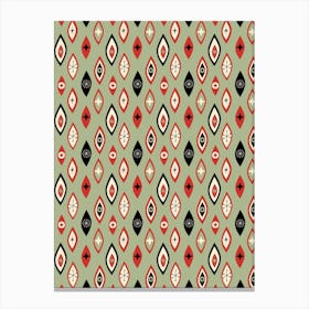 Atomic Age MCM Abstract Shapes And Stars Pattern Green, Red, Black Canvas Print