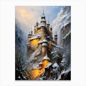 Castle In The Snow, winter, castle,a breathtaking landscape scenery,multilayer view,enchanted stunning visually,dark influenza,ink v3,oil on linen ,oil on canvas, artistic masterwork,perfect painting,soft color,inspired by wadim kashin, 1 Canvas Print