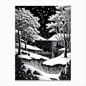 Water, Snowflakes, Linocut 2 Canvas Print