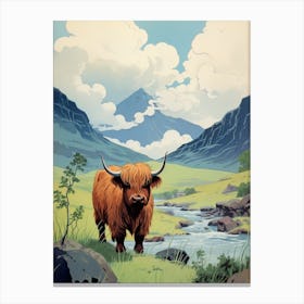 Highland Cow With Mountains In The Distance Canvas Print