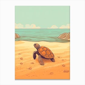 Cute Sea Turtle On The Beach Drawing 5 Canvas Print
