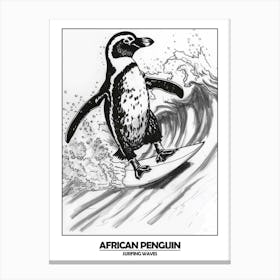 Penguin Surfing Waves Poster 1 Canvas Print