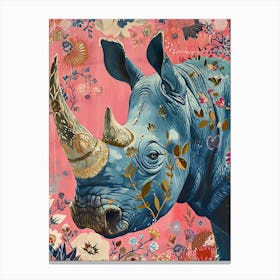 Floral Animal Painting Rhinoceros 2 Canvas Print