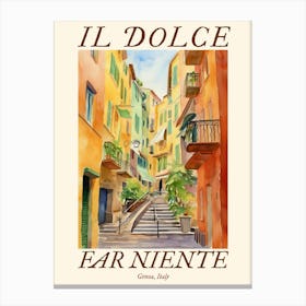 Il Dolce Far Niente Genoa, Italy Watercolour Streets 3 Poster Canvas Print
