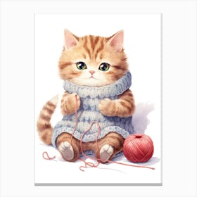 Kawaii Cat Drawings Knitting 1 Canvas Print
