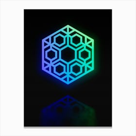 Neon Blue and Green Abstract Geometric Glyph on Black n.0404 Canvas Print