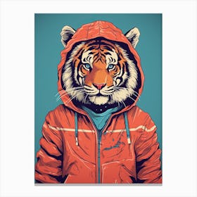 Tiger Illustrations Wearing An Orange Jacket 3 Canvas Print