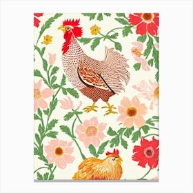 Chicken 4 William Morris Style Bird Canvas Print