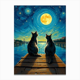 Two Cats Looking At The Moon Canvas Print