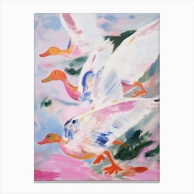 Pink Ethereal Bird Painting Mallard Duck 1 Canvas Print