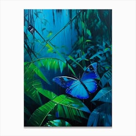 Morpho Butterflies In Rain Forest Oil Painting 2 Canvas Print