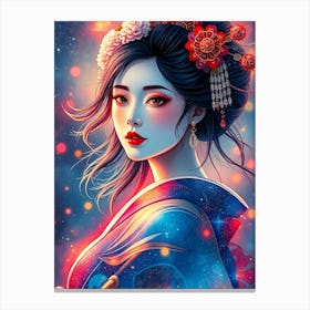 Geisha Girl Color Portrait Canvas Print