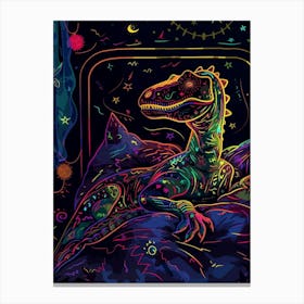 Neon Dinosaur Line Illustration Relaxing 2 Canvas Print