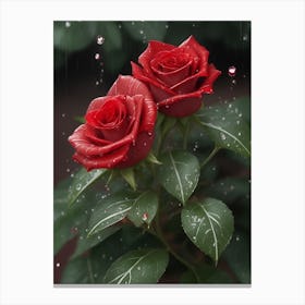 Red Roses At Rainy With Water Droplets Vertical Composition 59 Canvas Print