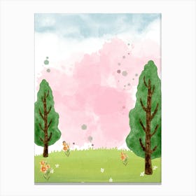 Watercolor Of Trees Canvas Print