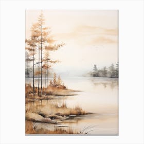 Lake In The Woods In Autumn, Painting 16 Canvas Print