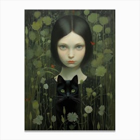 Girl And A Cat Canvas Print