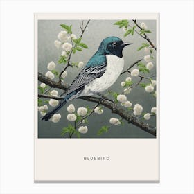 Ohara Koson Inspired Bird Painting Bluebird 1 Poster Canvas Print