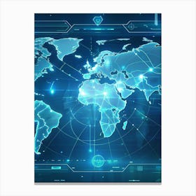 World Map On A Futuristic Blue Digital Interface Canvas Print