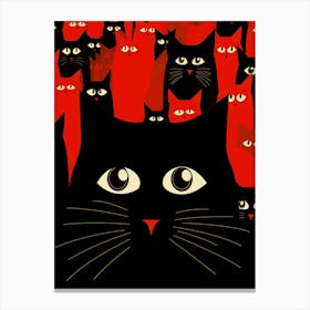 Black Cats On Red Background Canvas Print