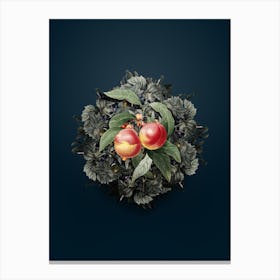 Vintage Peach Fruit Wreath on Teal Blue n.0466 Canvas Print