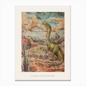 Dinosaur In A Western Town Painting Poster Canvas Print