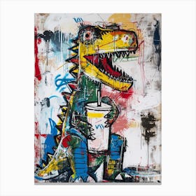 Dinosaur Drinking A Milkshake Wild Brushstroke 4 Canvas Print