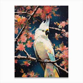 cosmic geometric cockatoo in a tree surrounded by flowers Canvas Print