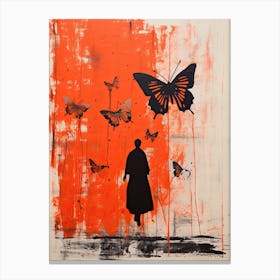 Butterflies, Woodblock Animal Drawing 3 Canvas Print