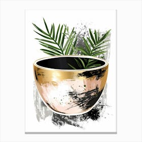 Gold Bowl With Palm Leaves Canvas Print