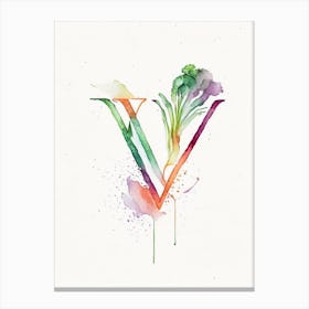 V  Vegetable Soup, Letter, Alphabet Minimalist Watercolour 2 Canvas Print