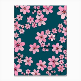 Cherry Blossom | 05 - Navy Blue Canvas Print