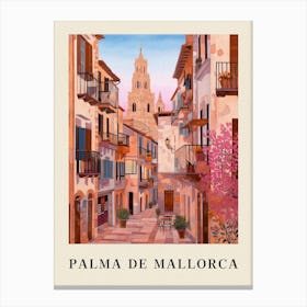 Palma De Mallorca Spain 3 Vintage Pink Travel Illustration Poster Canvas Print