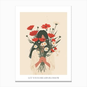 Let Your Dreams Blossom Poster Spring Girl With Red Flowers 3 Canvas Print