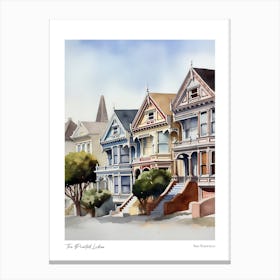 The Painted Ladies, San Francisco 2 Watercolour Travel Poster Canvas Print
